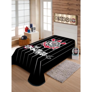 Cobertor Raschel Plus Solteiro Corinthians 1,50m x 2,20m