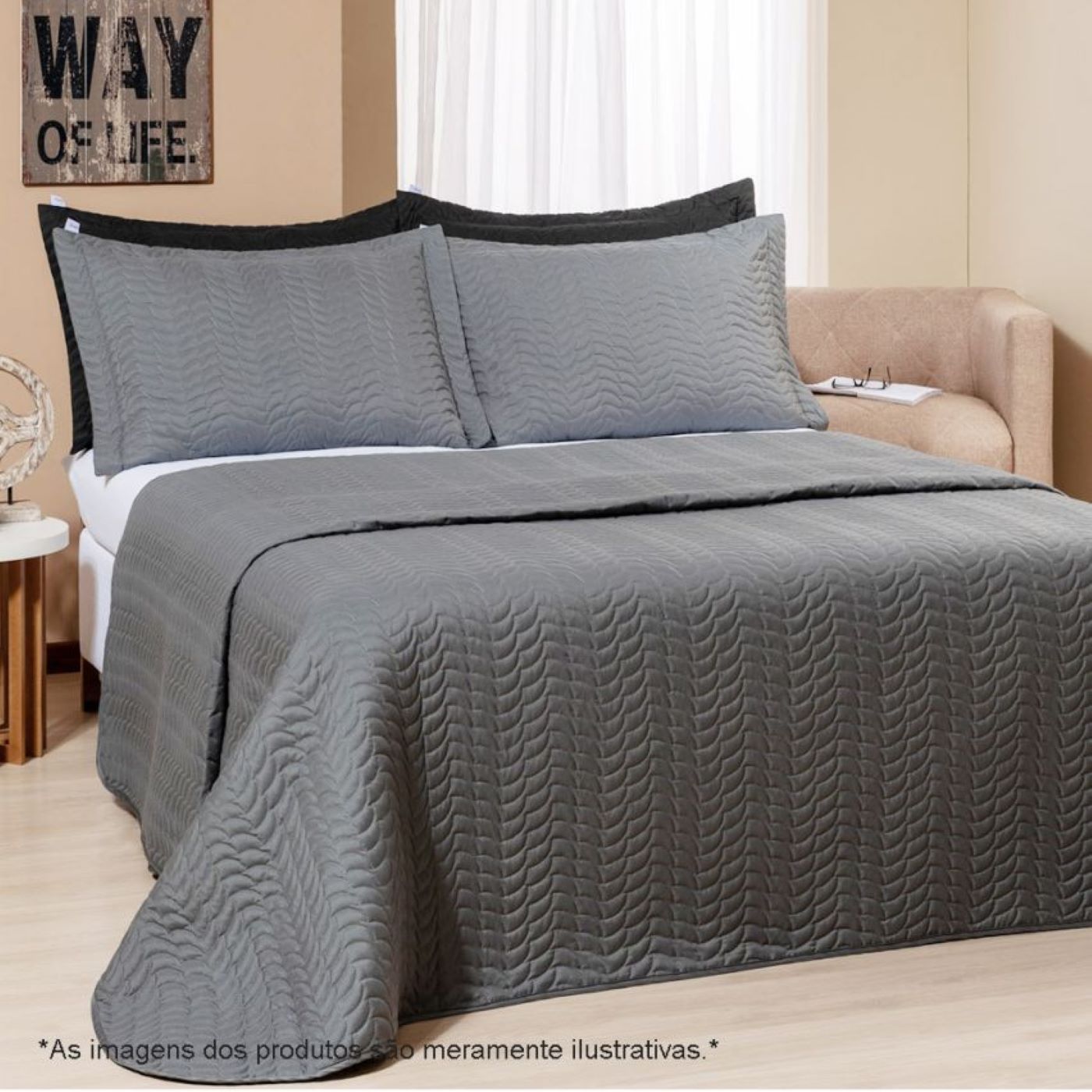 Cobre Leito Queen Size Criarte Matelassado 240x260m Chumbo