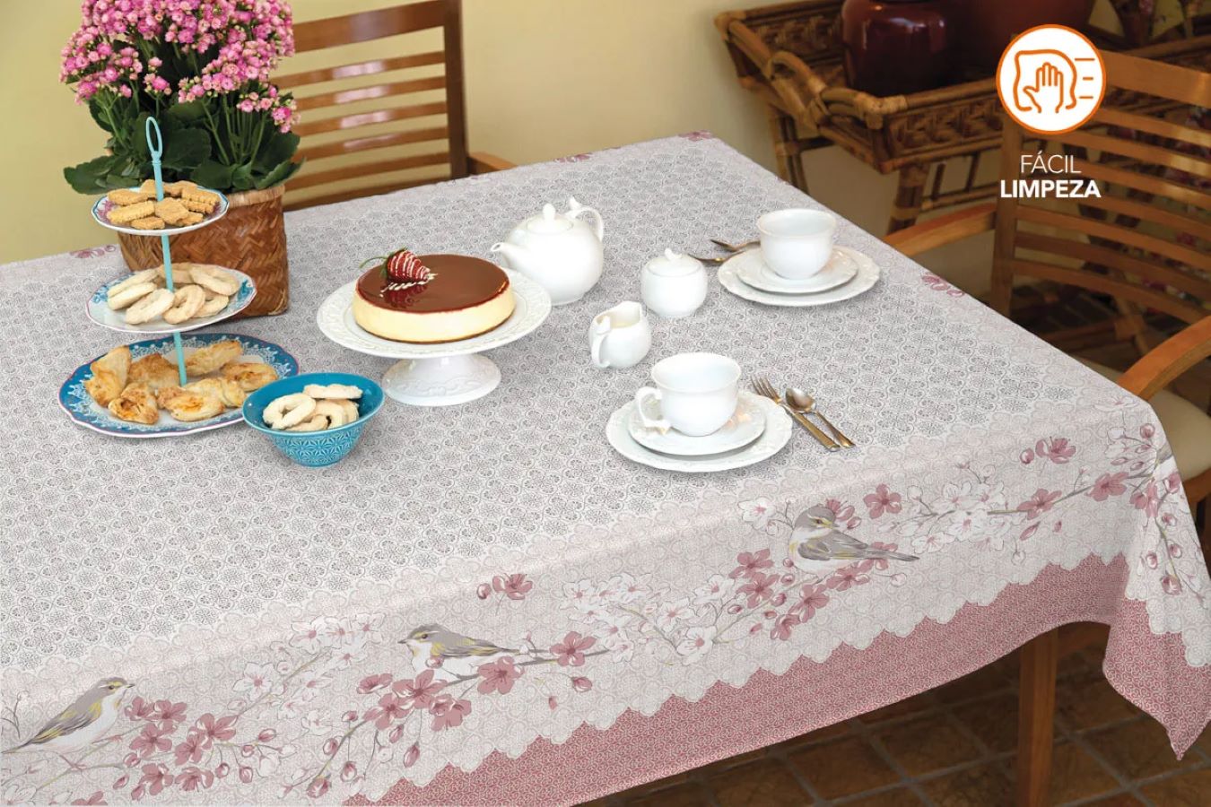 Toalha de Mesa Pratica Estampada 4 Lugares Campos 140x140m
