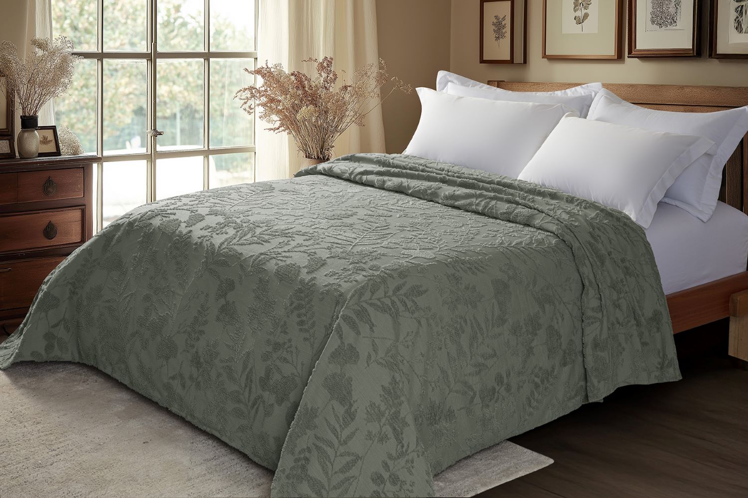 Colcha Casal Vintage Classic  Lavanda 220x240cm Verde Olive