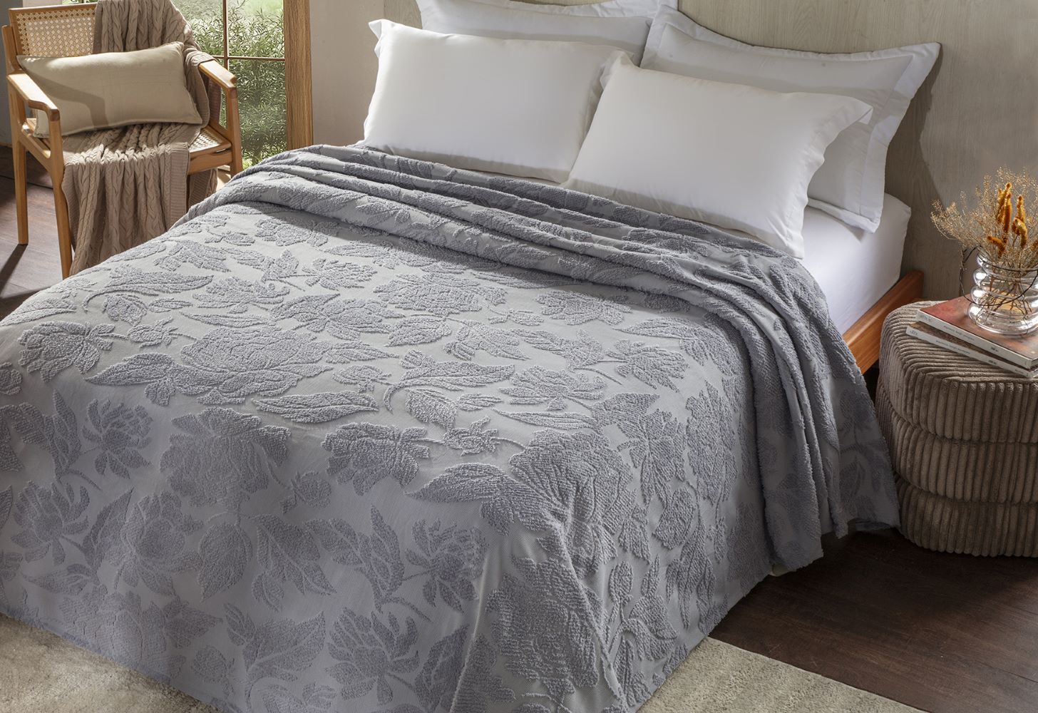 Colcha Queen Vintage Classic Melody 240x260cm Cor Cinza Lead