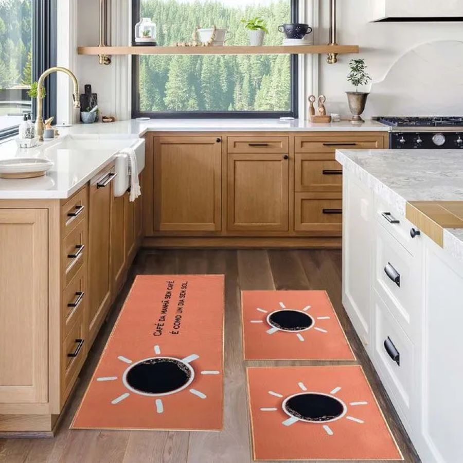 Kit Tapetes Para Cozinha C/3 Peças Allegra Estampa Café