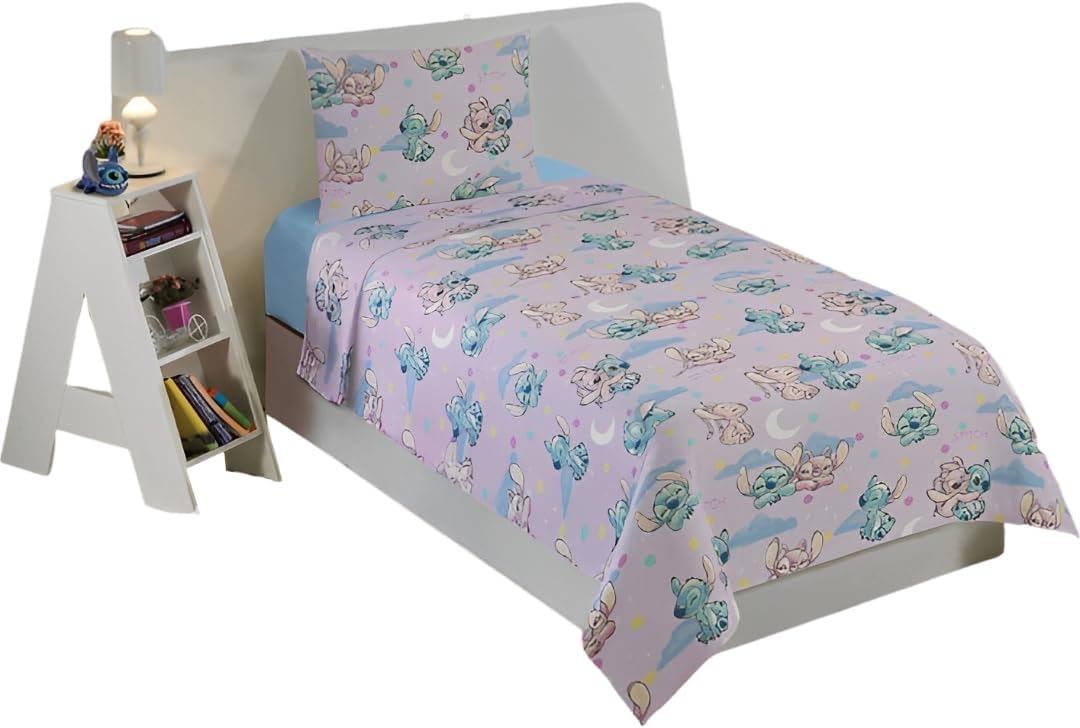 Jogo de Cama Infantil Stitch e Angel Lilás 3 Peças Lepper