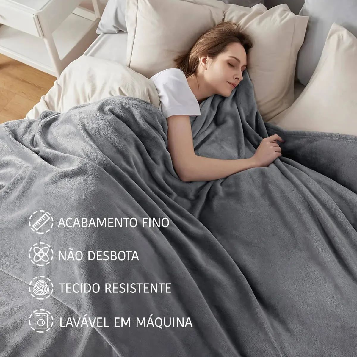 Cobertor Casal Microfibra Velour Neo Clássico Camesa Cinza - Imagem 2