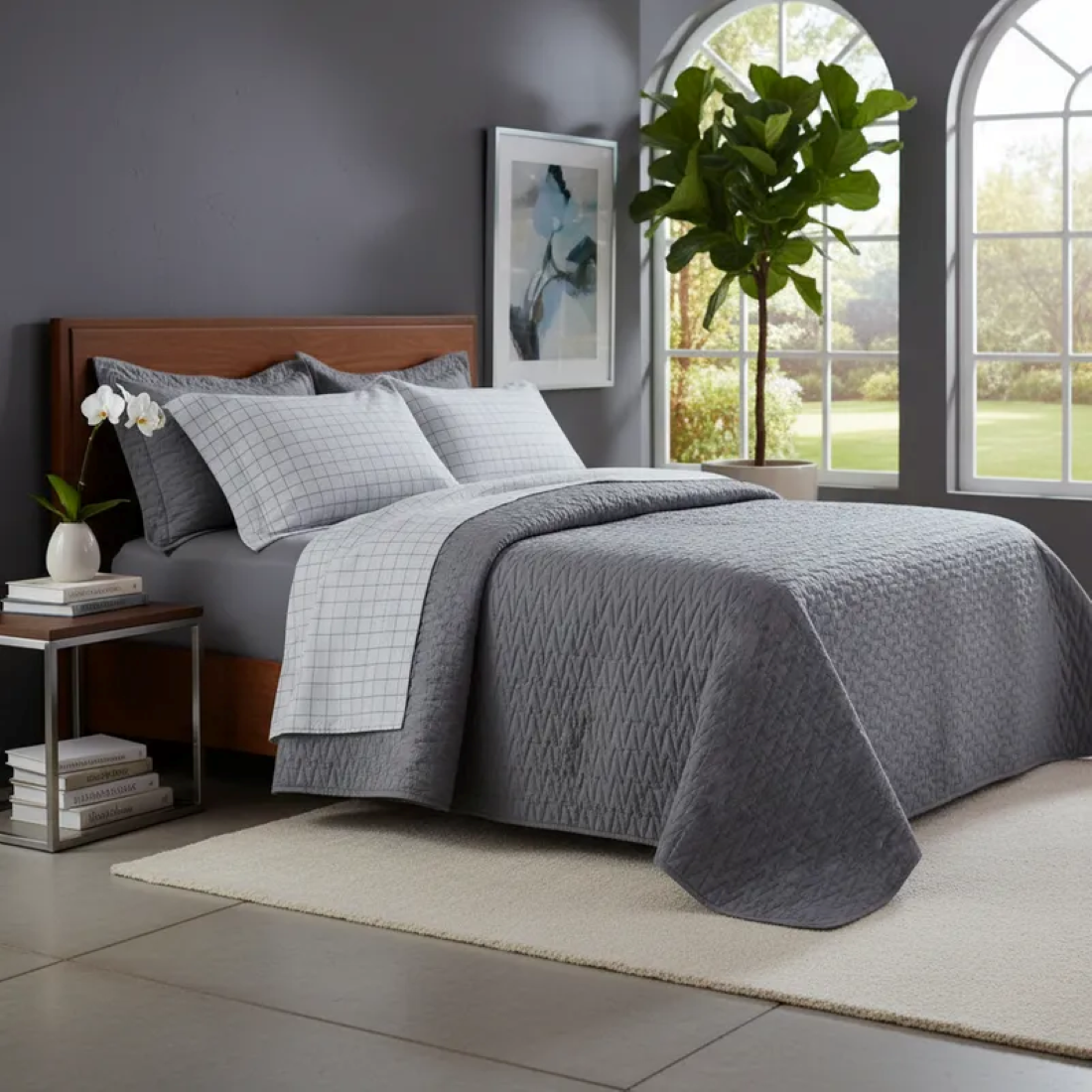 Jogo Cama King Sultan 100% Algodão 200 Fios Grid 250x290cm