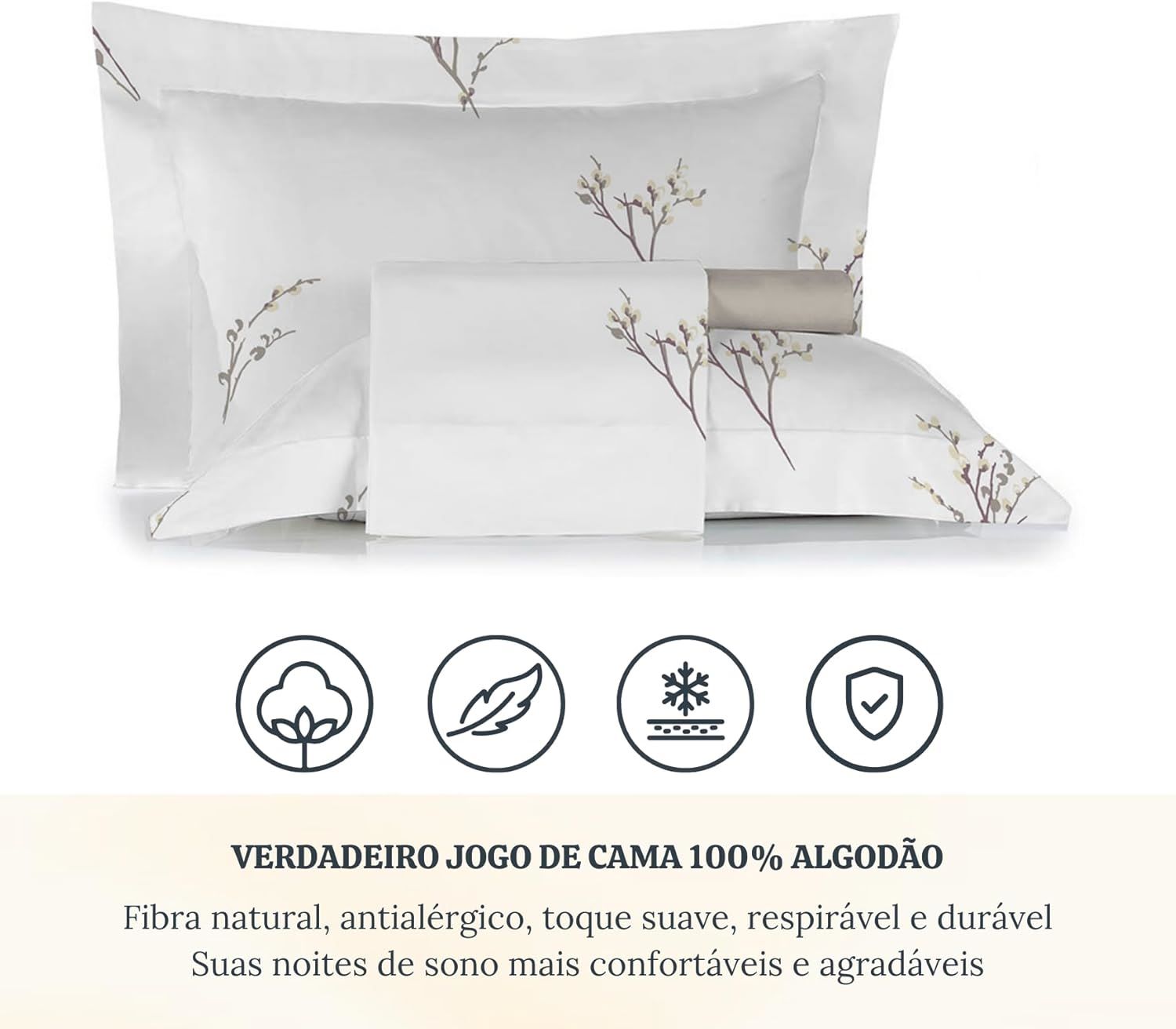 Jogo de Cama Queen Tresor 300 Fios 247x260cm Ramos Bege - Imagem 3