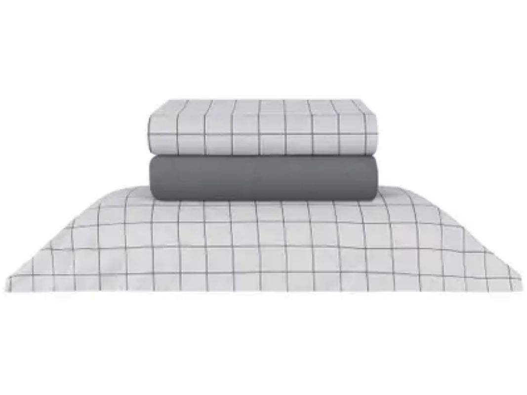Jogo Cama Solteiro Sultan 100% Algodão 200 Fios Grid Prata
